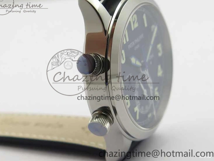 MIROTIME 0418 Practical Calatrava 5524 Pilot Travel Time SS GRF Blue Dial on Black Leather Strap A324 V 7107